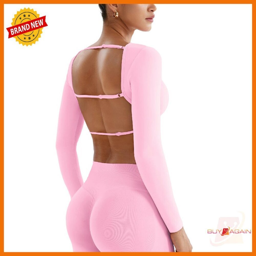 Backless Long Sleeve Crop Top Adjustable Straps Seamless Material